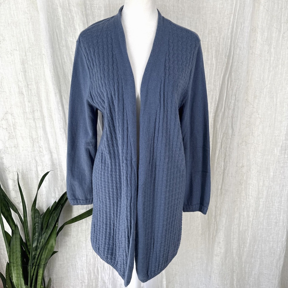 J Jill Blue Cashmere Cardigan Sweater L Costal Minimalist Capsule Quiet Luxury